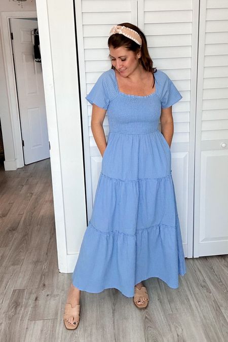 If you love a good smocked dress, you’re gonna love this one! Love this midi length, it also has pockets and has the cutest texture! Reminds me of seersucker fabric! Wearing a size small and comes another color options!

#LTKfindsunder50 #LTKSeasonal #LTKstyletip