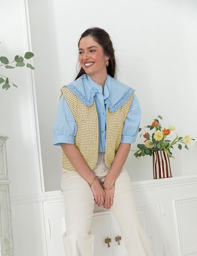 Ailoqing Womens Cropped Quilted Puffer Vest Lightweight Sleeveless Plaid Printed Cotton Padded Ve... | Amazon (US)