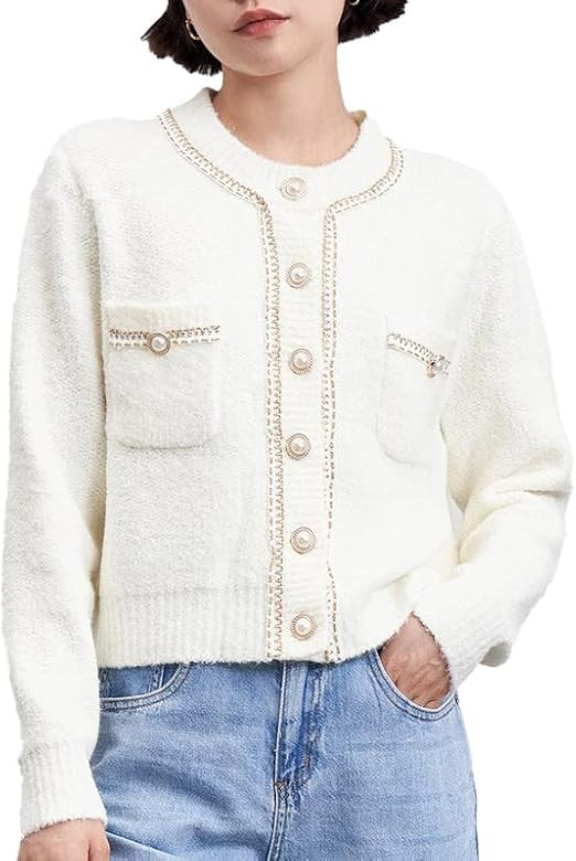 URBAN REVIVO Women's Casual Cardigans Open Front Chunky Short Cardigan Pearl Button Long Sleeved ... | Amazon (US)