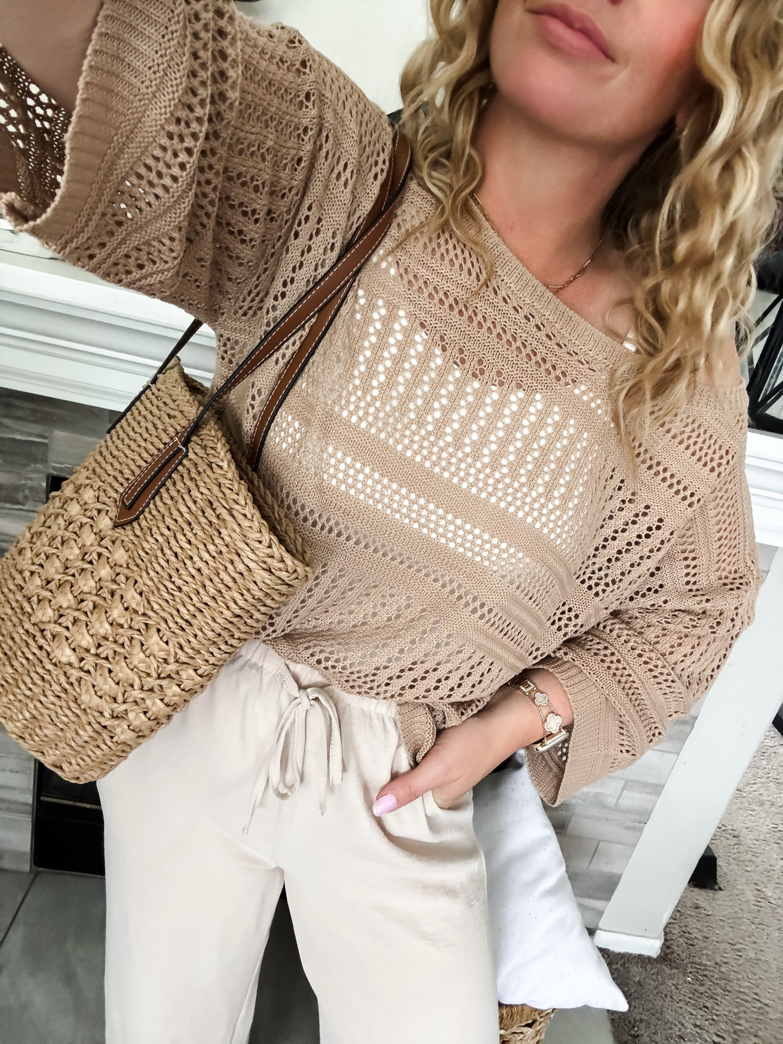 Crochet cover up top over a white tank top, beige pants, straw handbag and sandals. Everything fits tts






Amazon outfits, summer outfit inspo, outfit ideas, casual outfits amazon, amazon outfits every day, spring outfits 2026, summer outfits

#LTKSaleAlert #LTKootd
