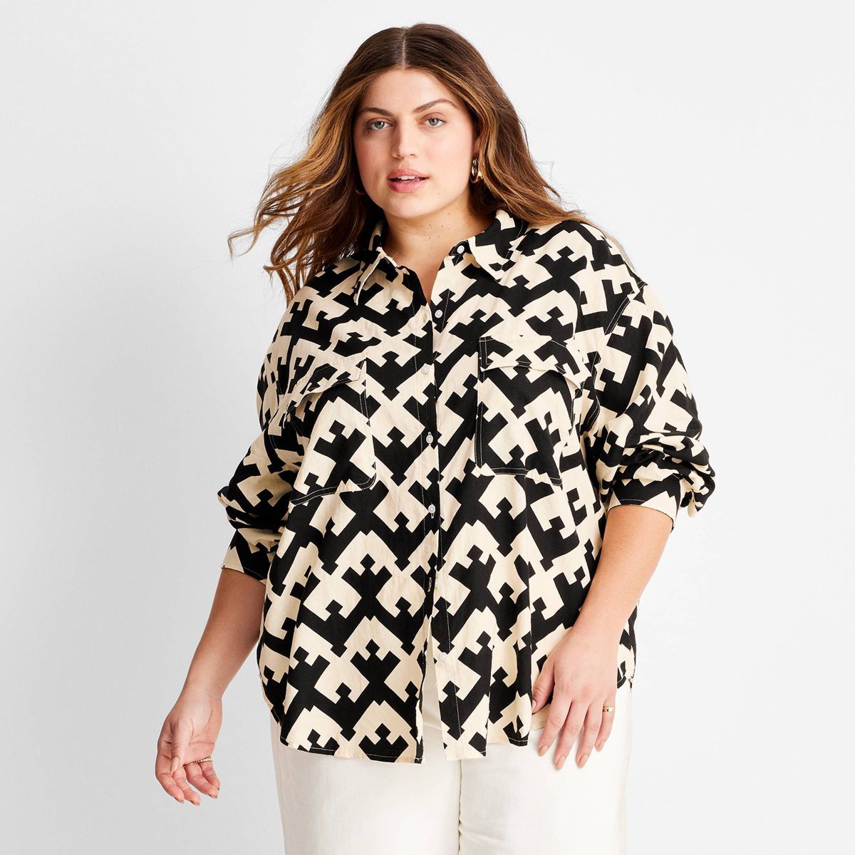 Women's Geo Print Long Sleeve Utility Button-Down Shirt - Future Collective™ with Jenny K. Lope... | Target