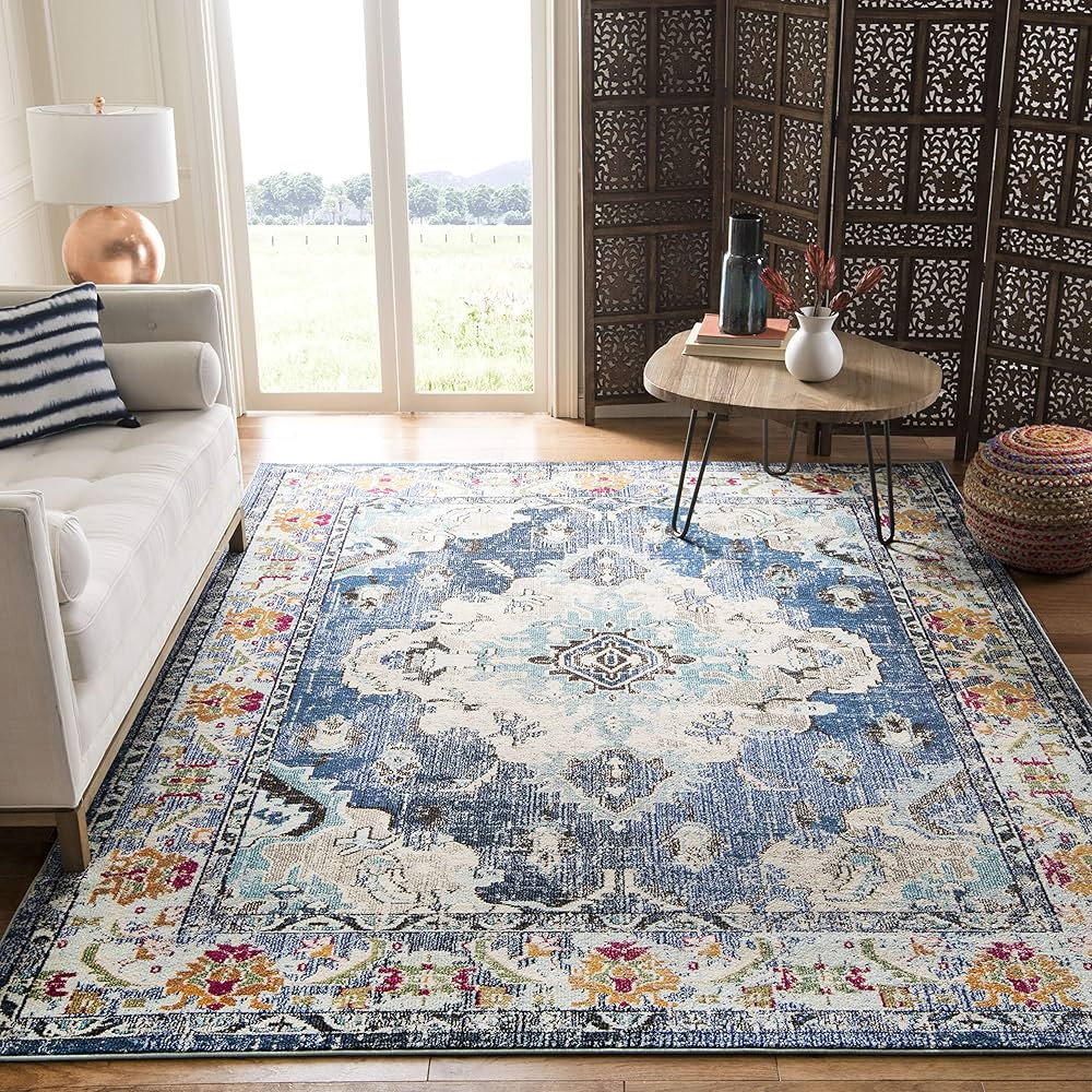 SAFAVIEH Monaco Collection Area Rug - 8' x 10', Navy & Light Blue, Boho Chic Medallion Distressed... | Amazon (US)