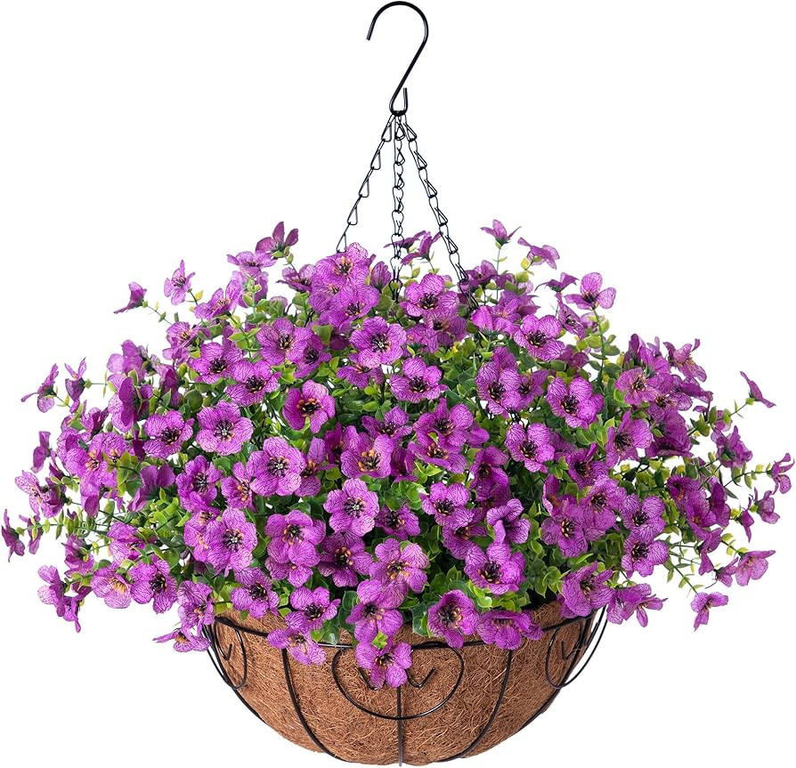 Amazon.com : Ammyoo Artificial Flowers Hanging Basket for Outdoor Indoor Spring Summer Decoration... | Amazon (US)