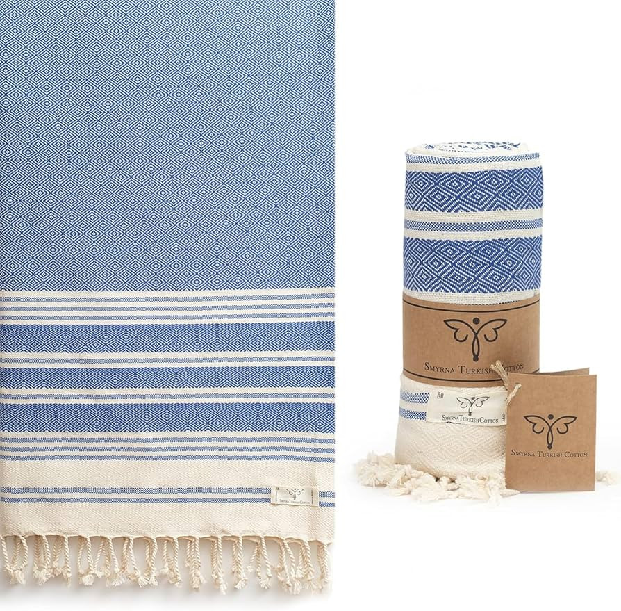 SMYRNA TURKISH COTTON Heritage Series Turkish Beach Towel Oversized, 37x71 inch, Extra Large Quic... | Amazon (US)