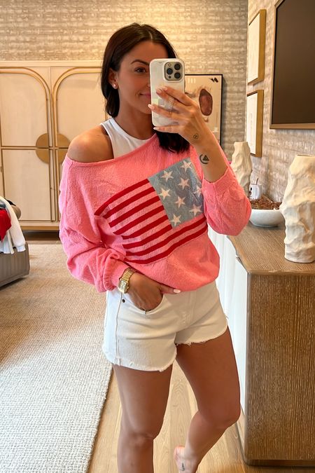 Cutest flag sweater! Lightweight and comfy. Tia20 for 20% off 
#pinklily #pinklilypartner

#LTKFestival #LTKParties #LTKSeasonal