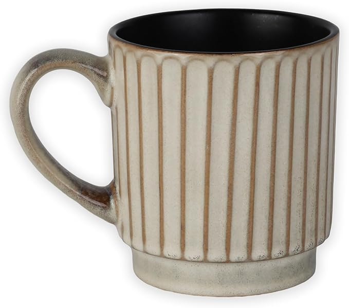 Large Ceramic Coffee Mug, 17 oz Tea Cup with Round Handle, Striped Novelty Latte Mug for Home Off... | Amazon (US)