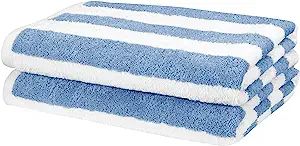Amazon Basics Cabana Stripe Beach Towel - 2-Pack, Sky Blue | Amazon (US)