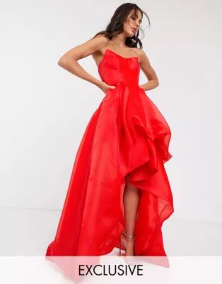 Bariano exclusive bandeau high low organza maxi dress in red | ASOS (Global)