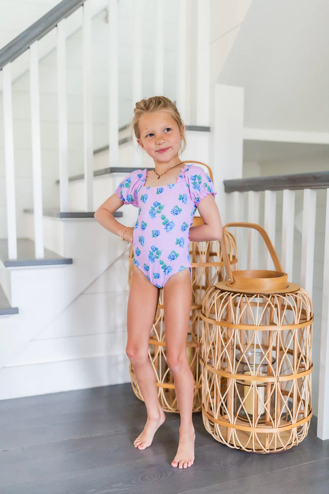 CAITLIN COVINGTON X PINK LILY Girls Hydrangea Lane Purple One Piece Swimsuit FINAL SALE | Pink Lily