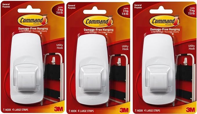 Command Jumbo Plastic Hook with Adhesive Strips, 3-Hooks | Amazon (US)