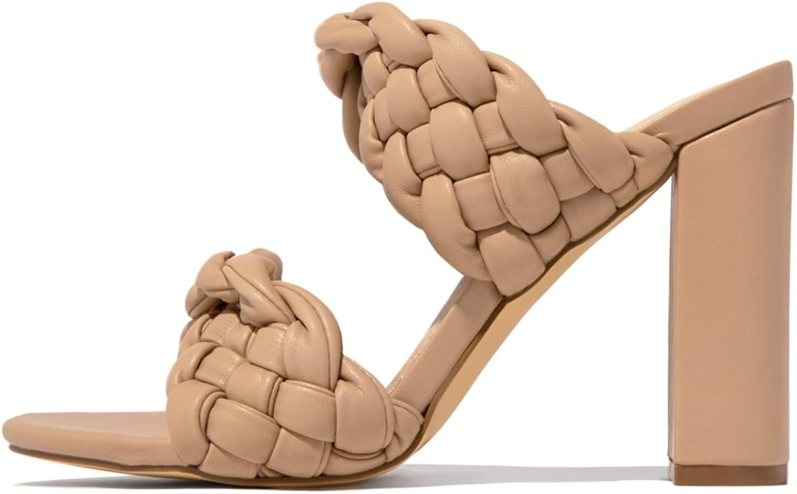 Womens Braided Heeled Sandals High Chunky Backless Slip On Round Open Toe Slide Strappy Shoes | Amazon (US)