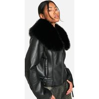 Womens Premium Faux Fur Collar Jacket - Black - 4 | boohoo (US & Canada)