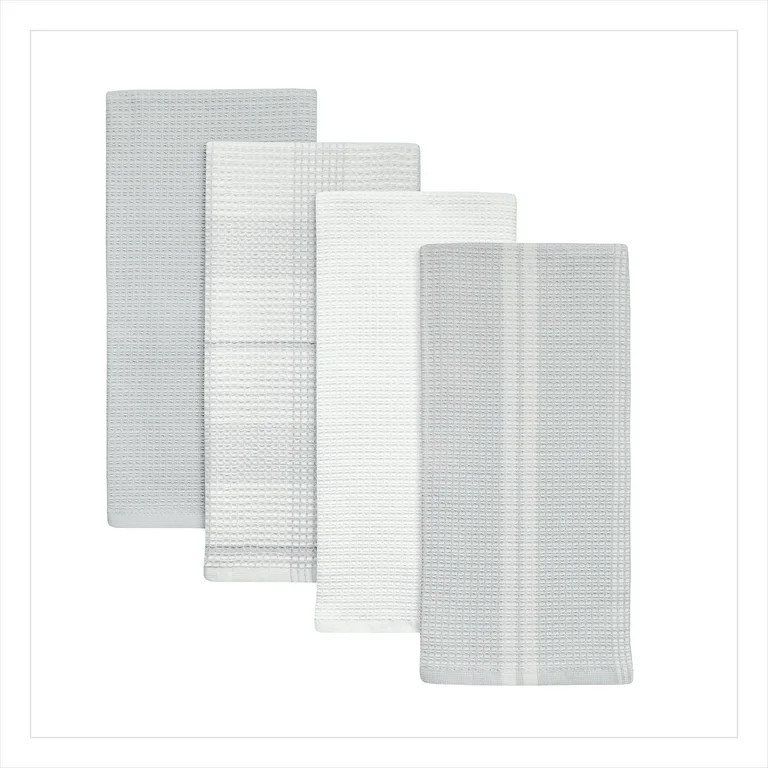 Better Homes & Gardens 4 Piece Waffle Kitchen Towel, Soft Silver | Walmart (US)