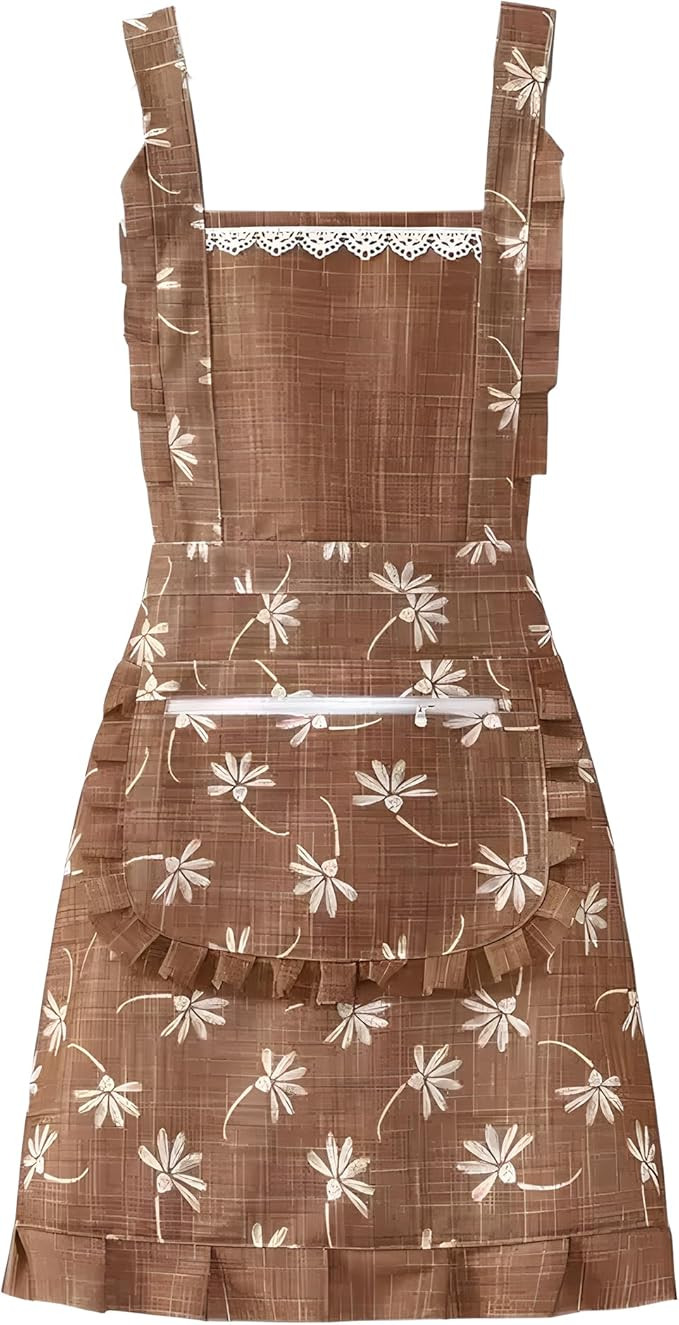 Stylish Women's Apron-Soft Cotton-Linen Cute Kitchen Apron with Zippered Cooking Pocket | Amazon (US)