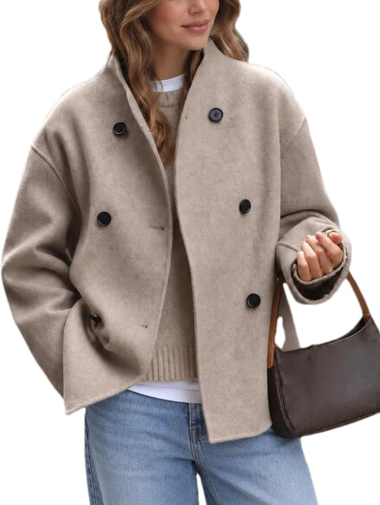 Lumister Womens Double Breasted Pea Coat Button Front Trench Coat | Amazon (US)