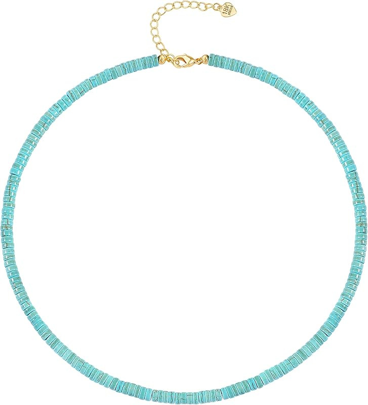 Turquoise Gemstone Beaded/gold bead/pearl pendant ​Chain Necklace Boho Vintage Handmade Blue Tu... | Amazon (US)