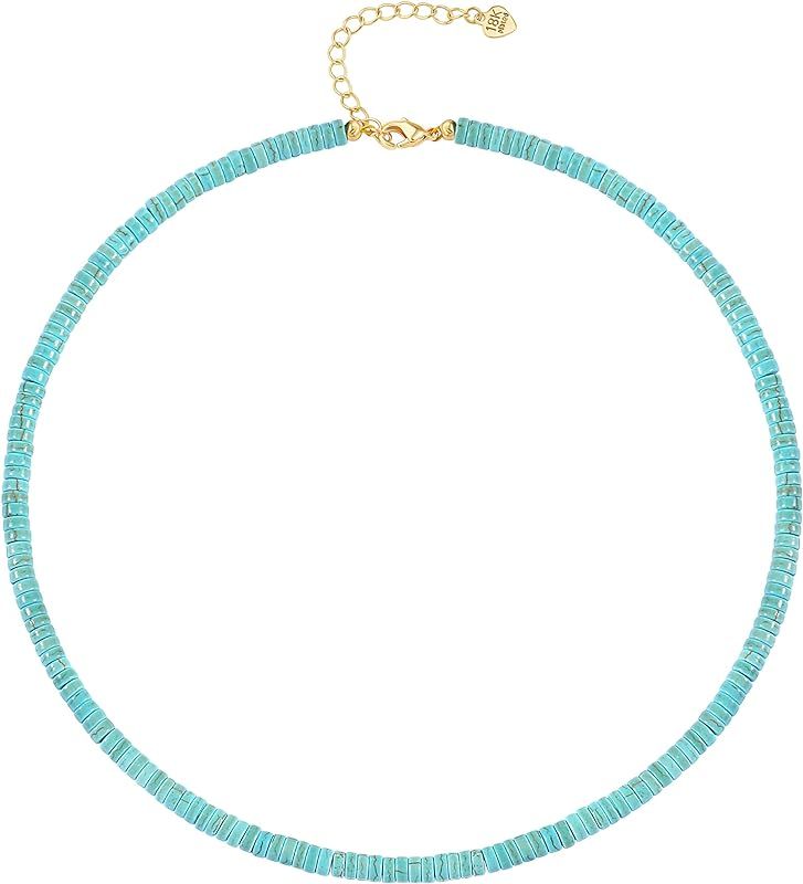 Turquoise Gemstone Beaded/gold bead/pearl pendant ​Chain Necklace Boho Vintage Handmade Blue Tu... | Amazon (US)
