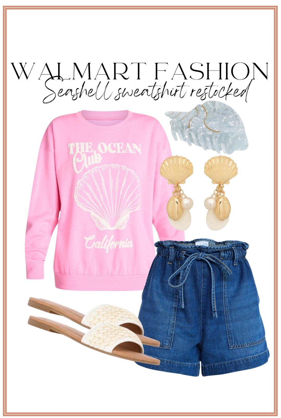 The CUTEST casual beach look is back in stock 🐚💗🌊

This Walmart seashell sweatshirt has officially been restocked and it’s just as good as you remember. The soft pink color + oversized seashell graphic gives total coastal, beachy, California vibes. It’s lightweight enough for spring and summer nights but cozy enough for breezy beach mornings.

I styled it with easy pull-on denim shorts, shell statement earrings, neutral slide sandals, and the prettiest claw clip for the ultimate laid-back coastal outfit. Perfect for vacation, beach trips, boardwalk strolls, or just bringing those ocean vibes home 🐚✨

If you love affordable coastal style, beach graphic sweatshirts, and Walmart fashion finds that look boutique… don’t wait on this restock 🙌🏼

#WalmartFashion #WalmartFinds #BeachStyle #CoastalStyle #Seashell #BeachOutfit #CasualChic #AffordableFashion #SpringStyle #SummerStyle #VacationOutfit #GraphicSweatshirt

#LTKSeasonal #LTKTravel #LTKootd