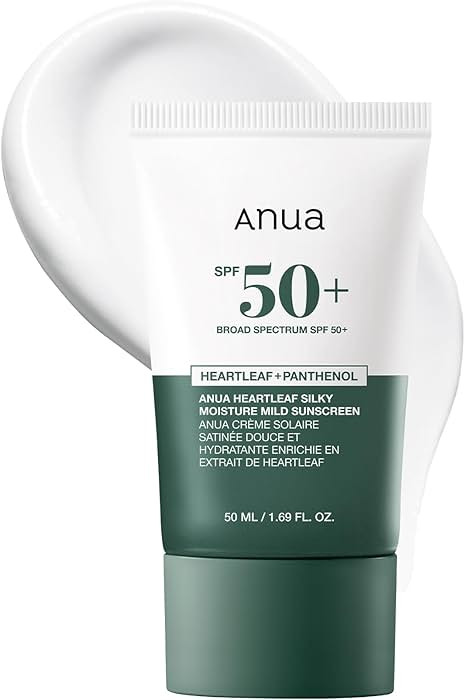 Anua Heartleaf Silky Moisture Mild Sunscreen, Broad Spectrum SPF 50+ with Moisturizing Formula, L... | Amazon (US)