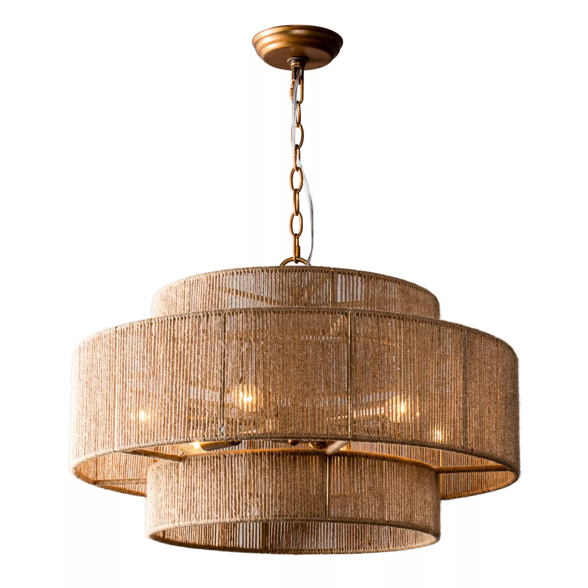 Parrot Uncle Bohemian Brown Hemp Rope Tiered Drum Chandelier Light | Kohl's