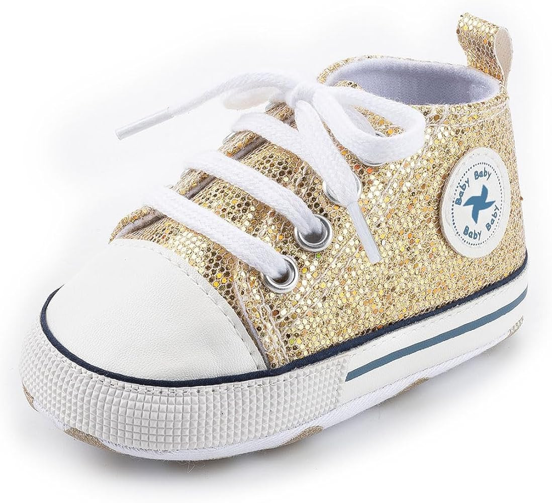 Baby Boys Girls Star High Top Sneaker Soft Anti-Slip Sole Newborn Infant First Walkers Canvas Den... | Amazon (US)