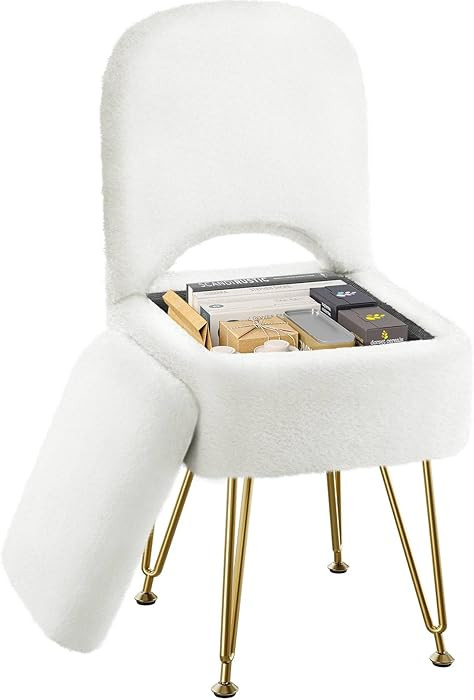 GREENSTELL Small Vanity Stool Chair with Storage and Folding Back, 13.4" x 15" x 30" Square Faux ... | Amazon (US)