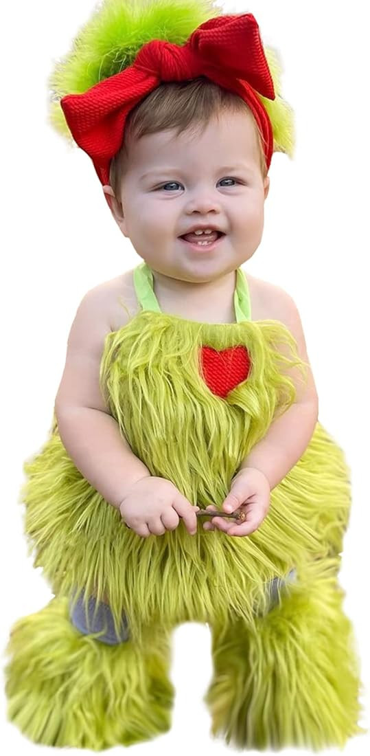 Newborn Baby Boy Girls Christmas Cosplay Outfits Fur Trim Romper Leg Warmer with Headband Christm... | Amazon (US)