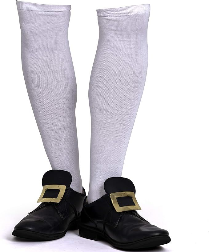 Skeleteen Colonial White Costume Socks - Knee High White Knit Colonial Costume Dress Socks for Ad... | Amazon (US)