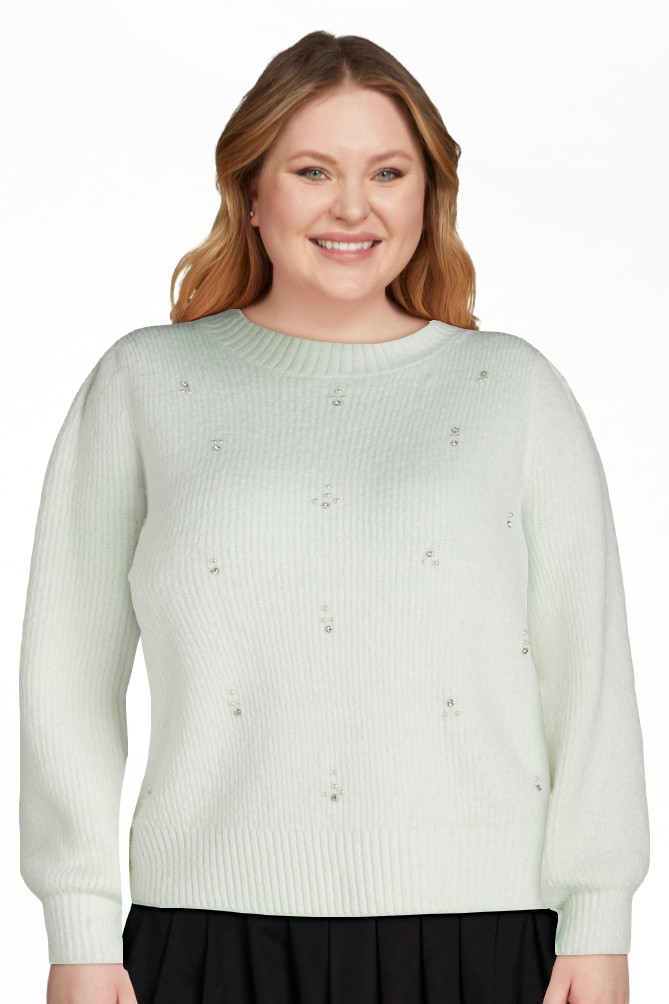 Free Assembly Women’s and Women's Plus Beaded Sweater with Puff Sleeves, Midweight, Sizes XS-4X | Walmart (US)
