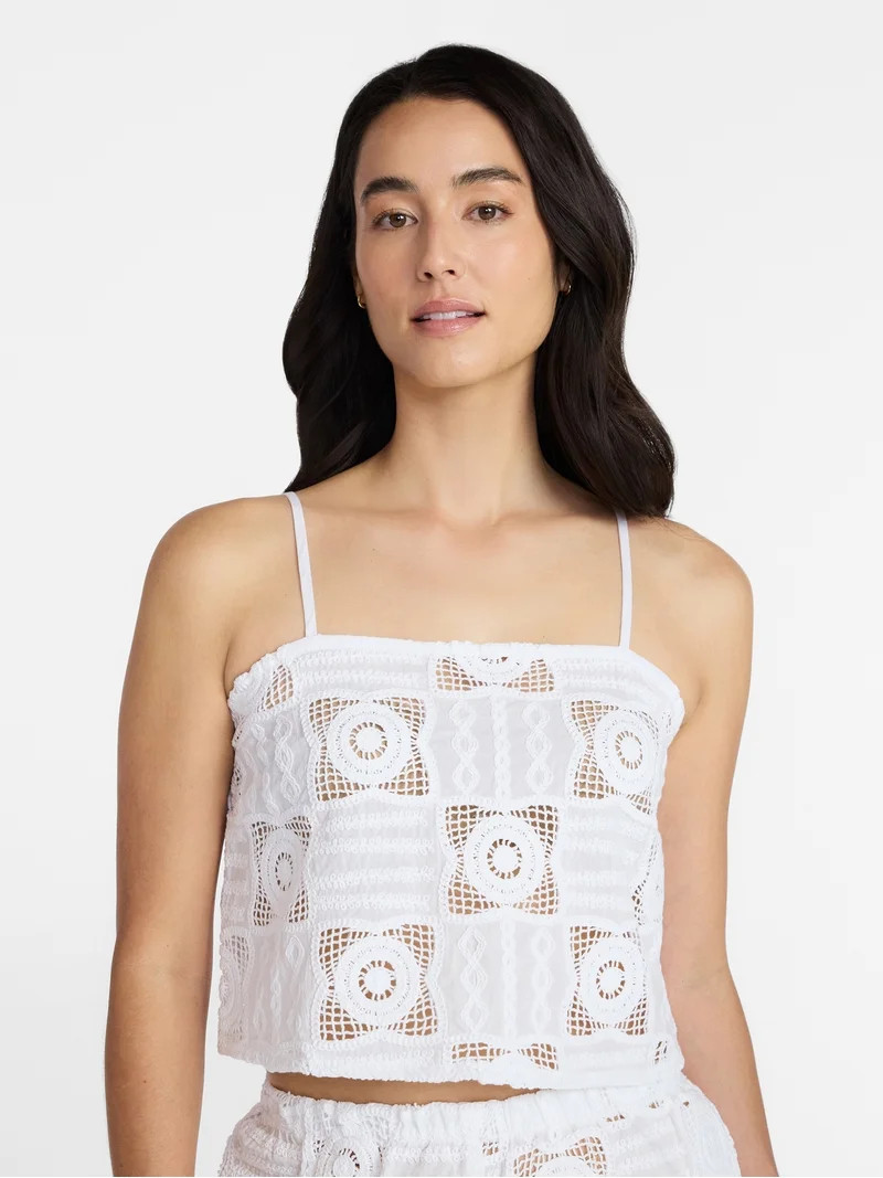 Time and Tru Women's and Women's Plus Cotton Crochet Coverup Tank Top, Sizes XS-3X | Walmart (US)