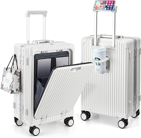 MRPLUM Front Pocket Carry On Luggage,PC Hardside Spinner Wheel Suitcase with TSA Lock, Cup Holder... | Amazon (US)