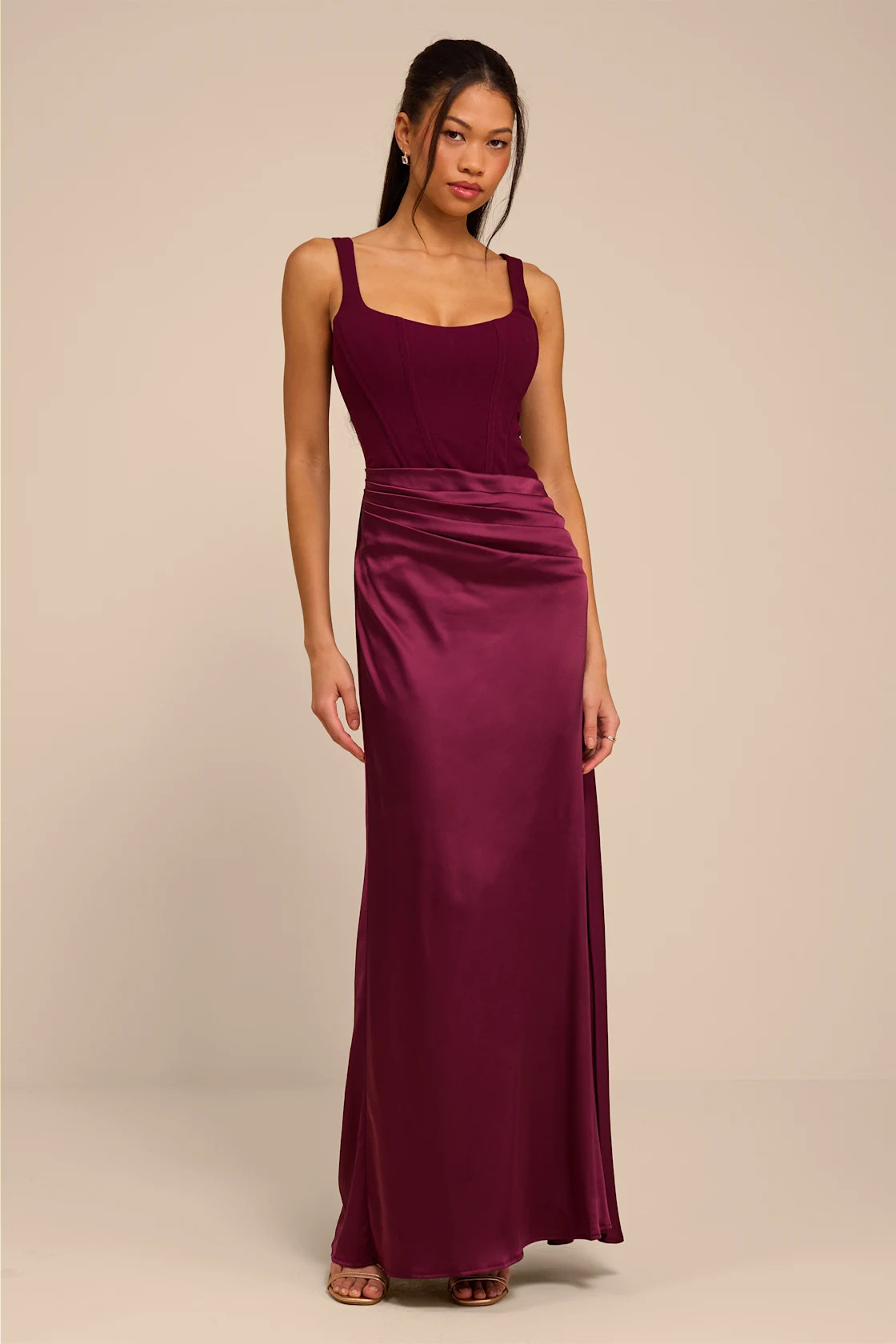 Irene Plum Mixed Media Bustier Maxi Dress | Lulus