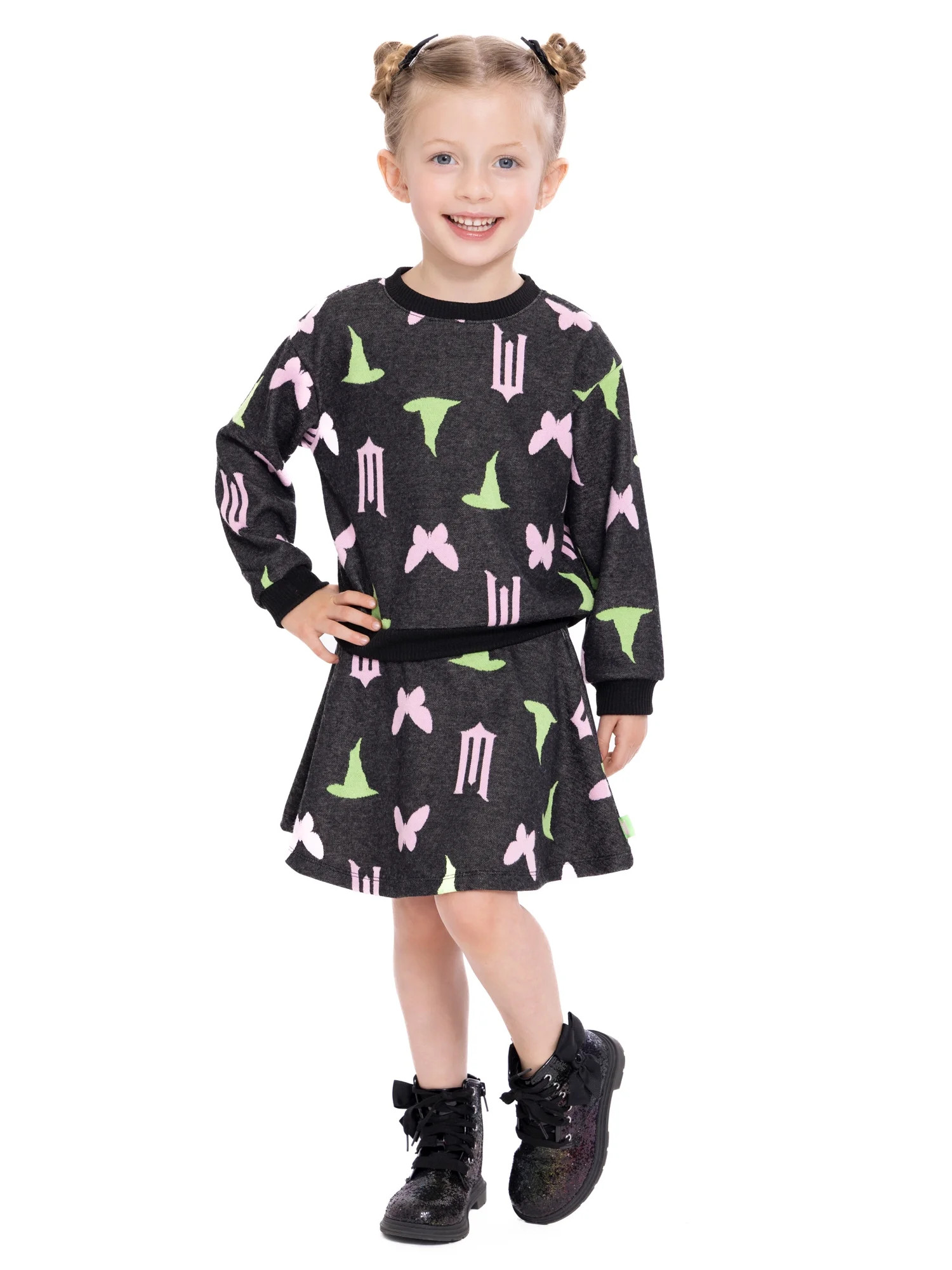 Wicked Toddler Girls Intarsia Graphic Sweater and Skirt Set, 2-Piece, Sizes 2T-5T | Walmart (US)