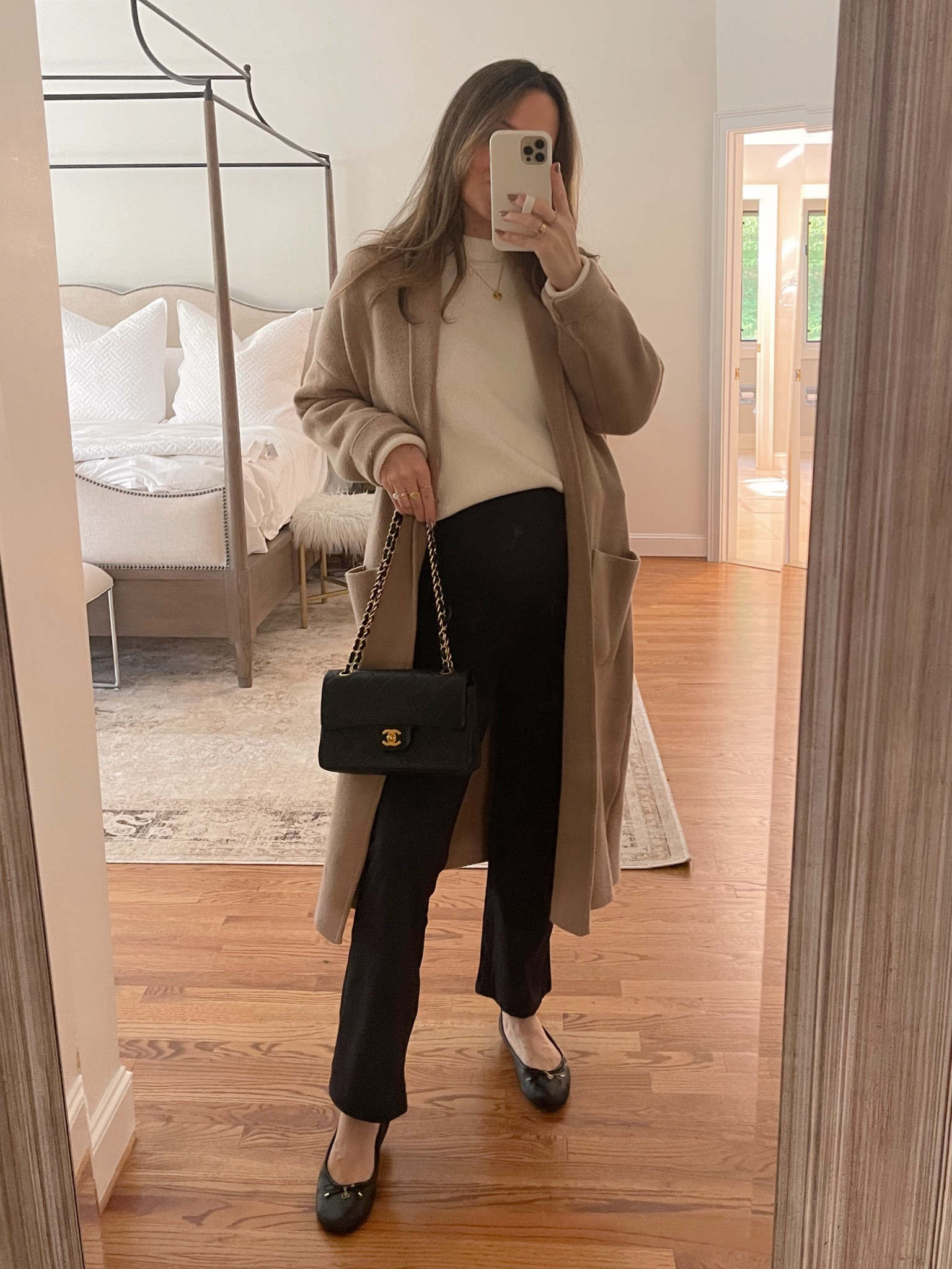 Bump friendly fall outfit. Coatigan runs true to size (wearing S), Free People sweater runs large, size down (wearing XS here), maternity cropped pants run true to size (wearing S). 

Mango coatigan outfit, maternity outfit, maternity leggings, ballet flats, Free People dupe  

#LTKfindsunder100 #LTKSeasonal #LTKbump