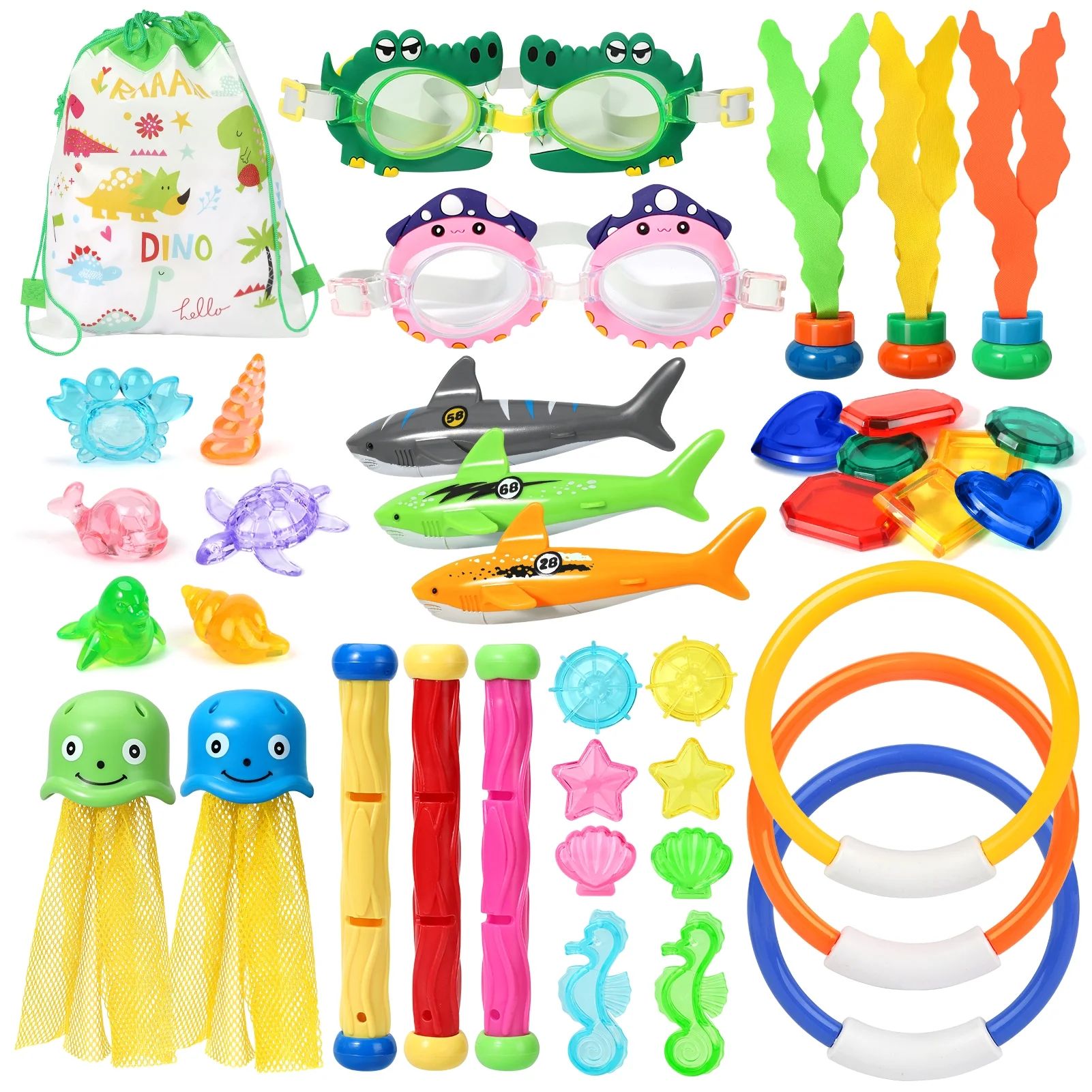 Hatisan 38Pcs Pool Toys, Diving Toys, Swimming Pool Toys for Kids, Pool Dive Toys with a Storage ... | Walmart (US)