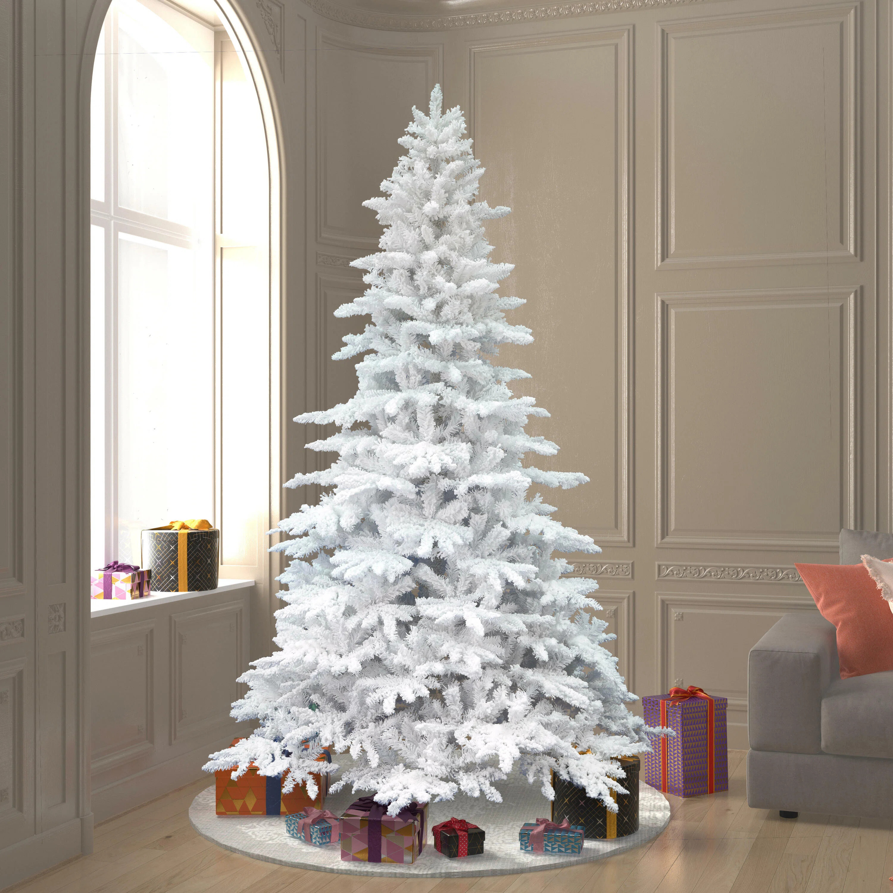 Flocked White Spruce AUnlit rtificial Christmas Tree | Wayfair North America