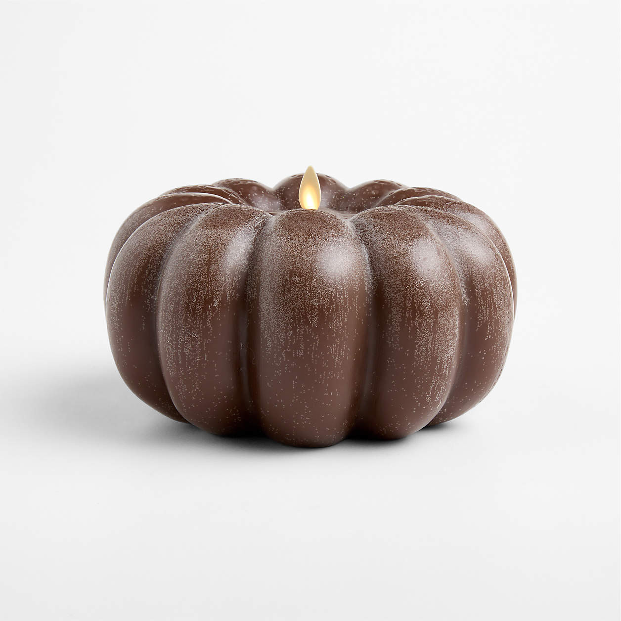Flicker Flameless Brown Pumpkin LED Candle | Crate & Barrel | Crate & Barrel