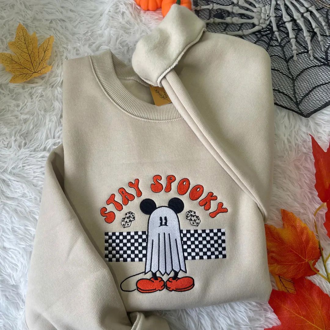 Embroidered Fall Ghost Mickey Sweatshirt, Embroidery Disney Minnie Boo Crewneck, Mickey Stay Spoo... | Etsy (US)