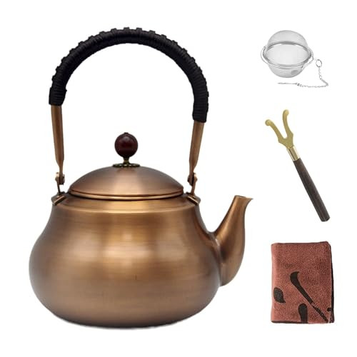 50.7oz Copper Tea Kettle for Stovetop Safe, Chinese Style Non-Coating Pure Copper Teapot with Filter Holes and Tea Ball for Loose Tea, Handmade Solid Copper Tea Pot with Non Slip Handle(1500ml) | Amazon (US)