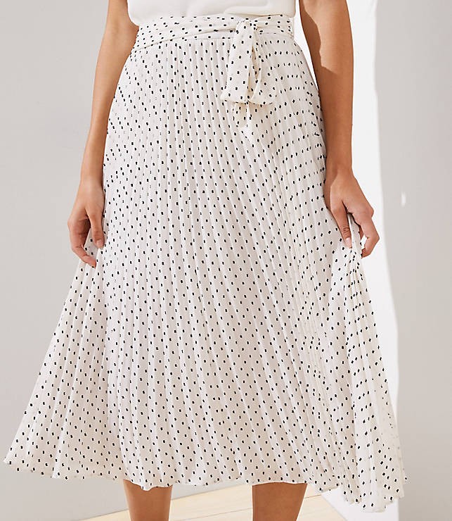 Tie Waist Pleated Midi Skirt | LOFT