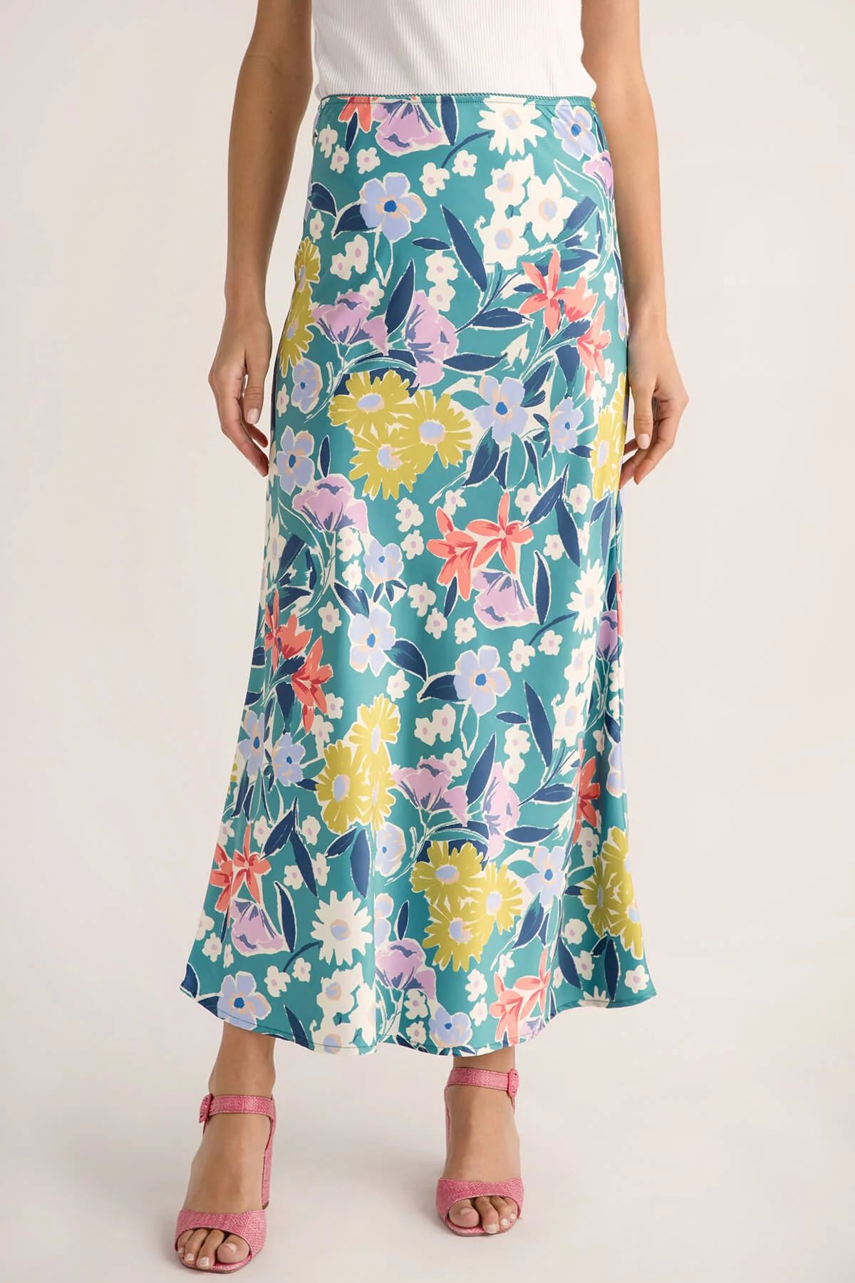 Promesa Floral Lace Trim High Waist Midi Skirt | Social Threads