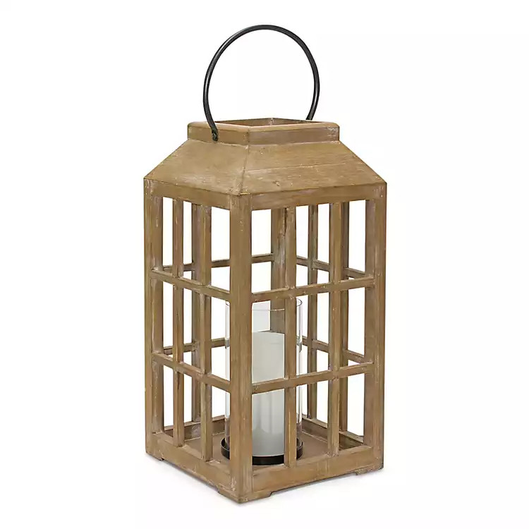 New! Natural Wood Windowpane Lantern, 22 in. | Kirkland's Home