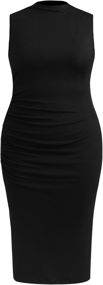 CIDER High Neck Ruched Midi Dress Curve & Plus | Amazon (US)