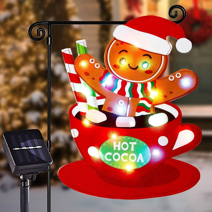 Solar Christmas Gingerbread Man Garden Flag Outdoor LED Xmas Yard Flag 8 Modes Christmas Double S... | Amazon (US)