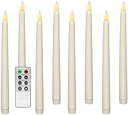 Ivory 10.8" Flameless Taper Candles with Timer, Battery Operated Dinner Candles, Smooth Wax Finis... | Amazon (US)