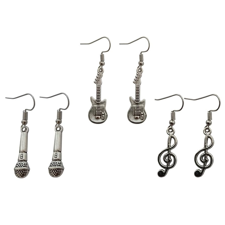 3 Pairs in set, Guitar Earrings, Microphone Earrings, Treble Clef Earrings, for Music Lover, Earr... | Amazon (US)