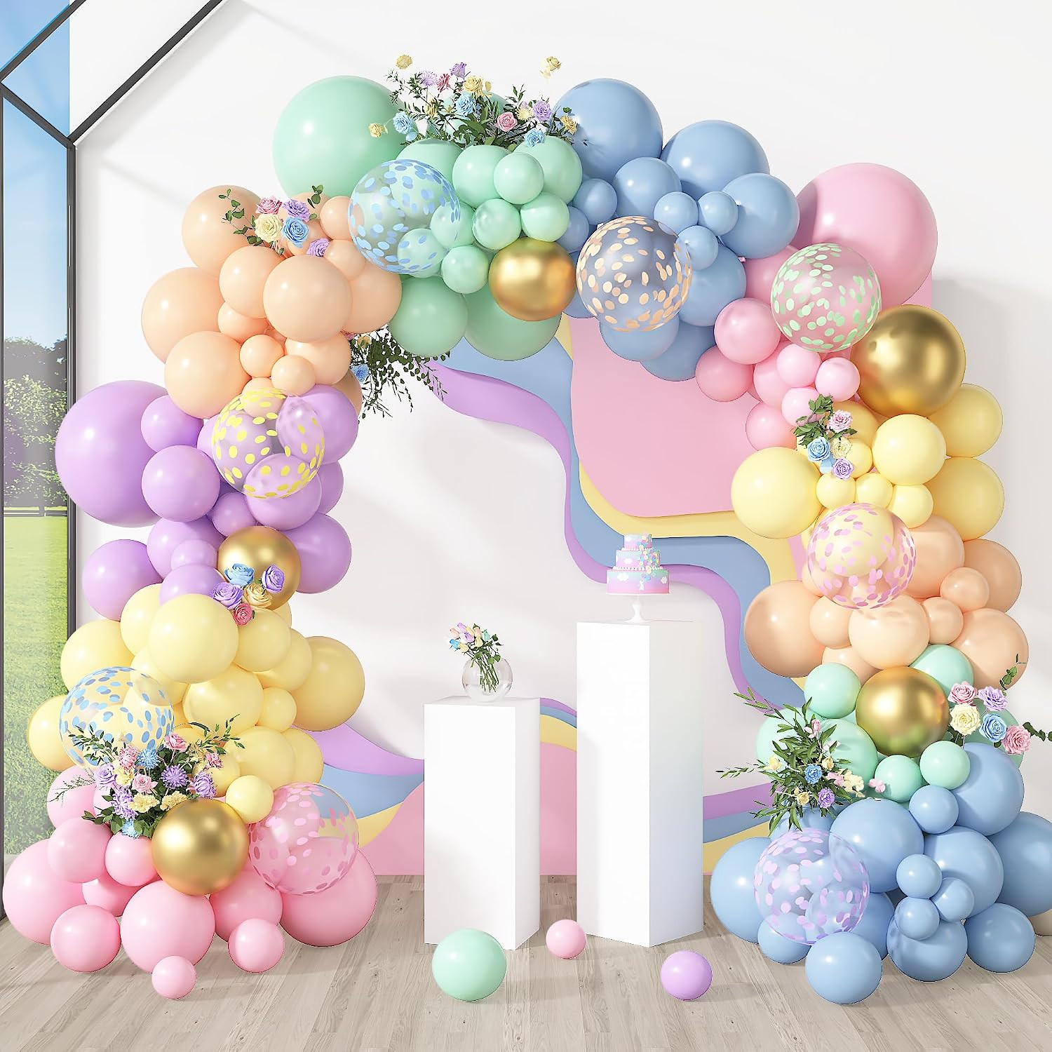 Amandir 164PCS Pastel Rainbow Balloon Garland Kit | Amazon (US)