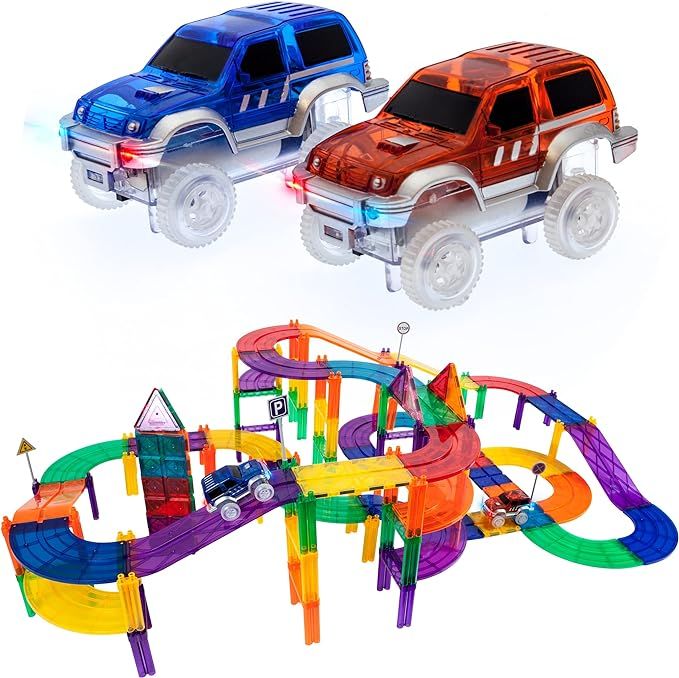 PicassoTiles 100 PCs Race Car Track Set Magnetic Toy Building Block with 2 LED Cars with Height A... | Amazon (US)