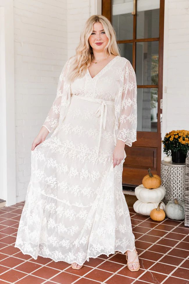 Romantic Getaway Ivory Lace Long Sleeve Maxi Dress | The Pink Lily Boutique