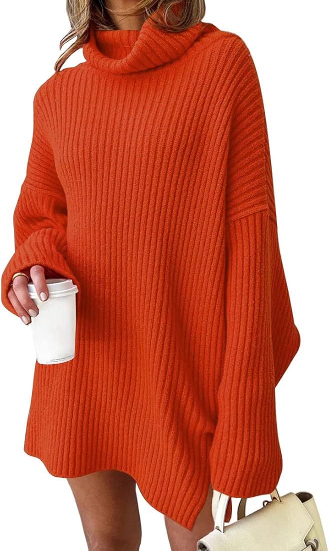 Womens Turtleneck Oversized Long Batwing Sleeve Fall Sweater 2023 Plus Size Tunic Pullover Ribbed... | Amazon (US)
